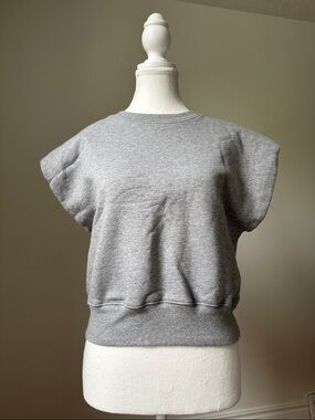 WILFRED FREE Grey Athleisure Padded Shoulder Short Sleeve Sweater Size Large